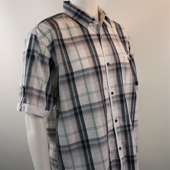 Coastal White Gray Plaid Button Up Short Sleeve Mens Shirt Size XL - Picture 10 of 12
